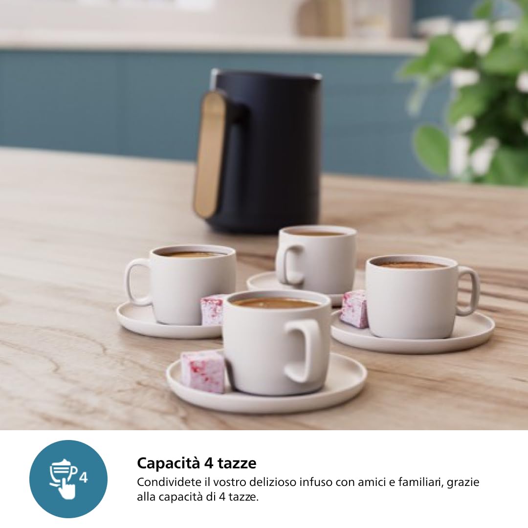 Philips Caffettiera turca Series 5000 - Funzione Slow Brew, capacità di 4 tazze, protezione da surriscaldamento e traboccamento, indicatore di pronto, pulsanti Easy Touch (HDA150/60)