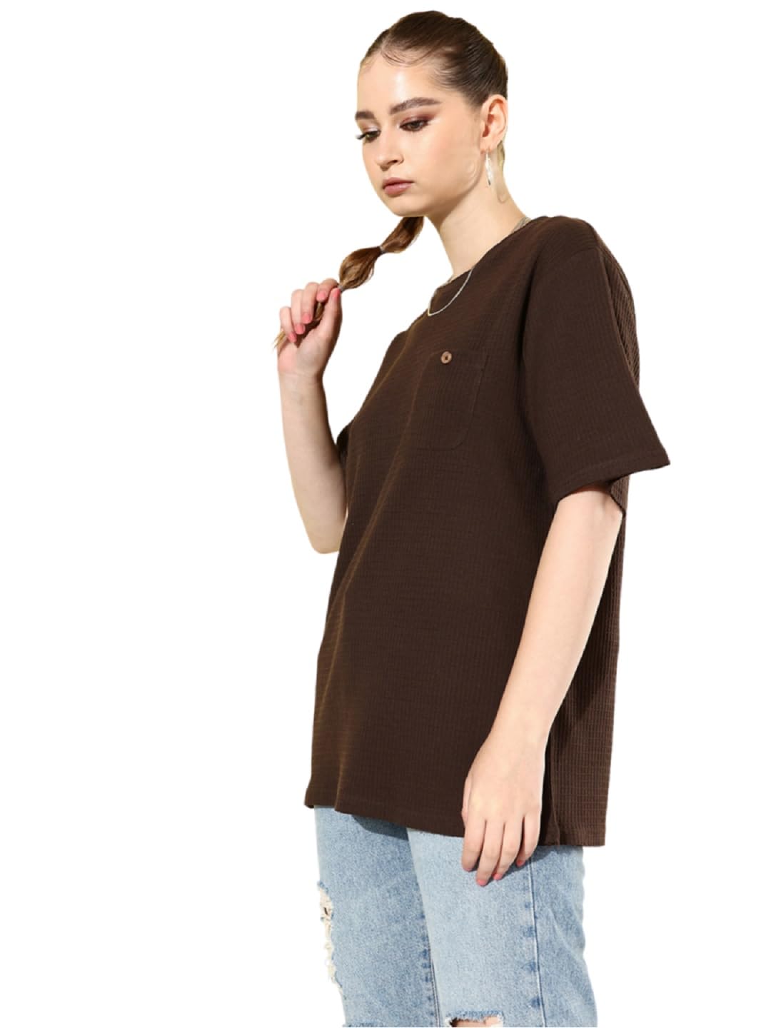 DillingerMaroon Solid Oversized T-Shirt