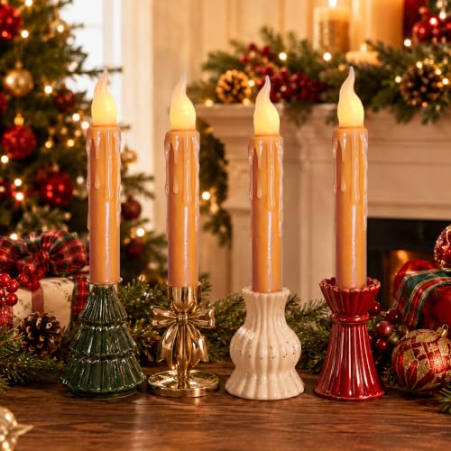 Image of Real Wax LED Flameless Fall Short Taper Candles with Remote, 6.7 Inches Orange Candlesticks, Dripless Battery Operated Flame Rustic Primitive Flameless Lights Fall Decor, Pack of 2