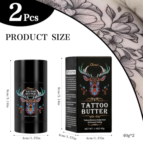 2 Stück Tattoo Creme Tattoo Butter, Tattoo Aftercare Butter, Natürliche Tattoo Pflegecreme, Tattoo Balm Cream für Verstärkt Tattoo Farben, Schützt Neue Tattoos, Fördert die Heilung