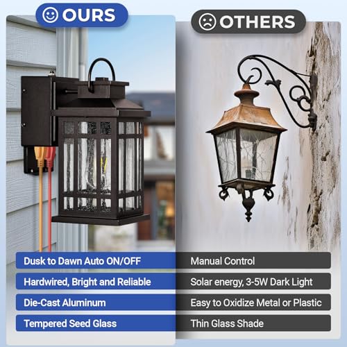 Image of Dusk to Dawn Outdoor Lighting with GFCI Outlet, Modern Oil Rubbed Bronze Exterior Light Fixtures, Anti-Rust Outdoor Lights for House, Garage, Patio, Doorway, 100% Aluminum, Waterproof