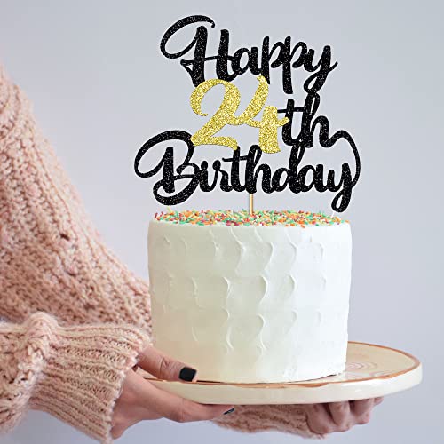 Image of 24th Happy birthday cake topper party decoration gift plugin | Cheers to 24 Years,24 & Fabulous /Hello 24th Legend since Awesome since2002 Straight Outta Party Decoration Gift Plugin