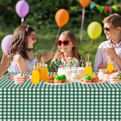 Image of 12Pack Dark Green Plastic Checkered Tablecloth, Premium Decorative Disposable Green Gingham Plaid Table Cloths for Parties, Rectangle Party Table Cover for Picnic Farm Birthday Wedding, 54x108 Inch