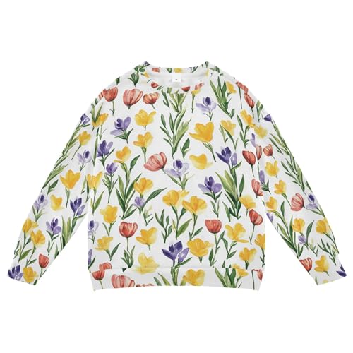 JUNZAN Spring Flowers Tulips Iris White Big Girls Hoodie Sweatshirt Fleece Boys Sweat Shirt Sports 4T