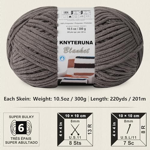 Image of #6 Super Bulky Blanket Yarn for Crocheting - 4 Skeins(Each 10.5oz /300g, 220yds /201m), Chunky Chenille Thick Plush Big Soft Yarn for Crocheting Knitting Blankets, Sand
