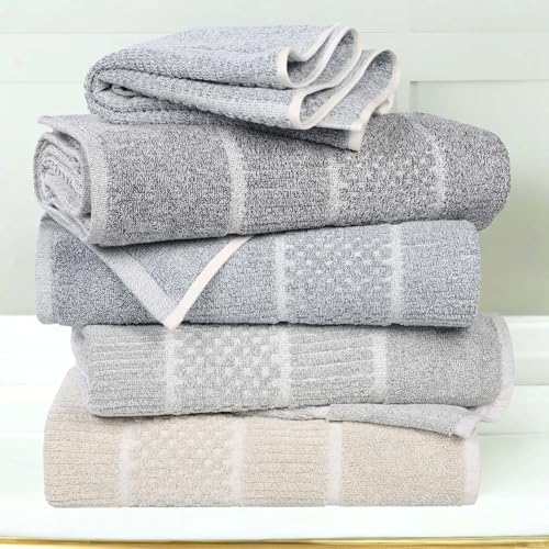 Superior Naples Viscose Cotton Blend Medium Weight Towels, for Bathroom, Shower, Spa, Plush, Quick Dry, Ultra-Soft Towels, Bath Essentials, Ribbed Design, 6 Piece Assorted Towel Set, Platinum by SUPERIOR - Used condition - Image 7