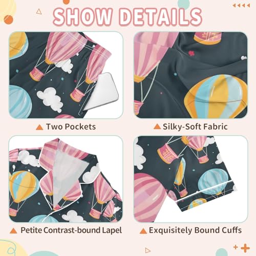 senya Colorful Air Balloon in The Sky Satin Summer Pajama Sets Silk Short Sleeve Button Down Sleepwear3