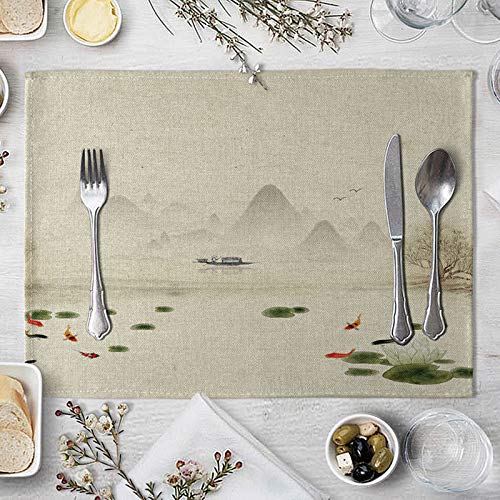 Beydodo Manteles individuales de lino, juego de 4 manteles individuales de lino y algodón para mesa de comedor de 30,4 x 40,6 cm, manteles individuales de cocina, decoración de cocina