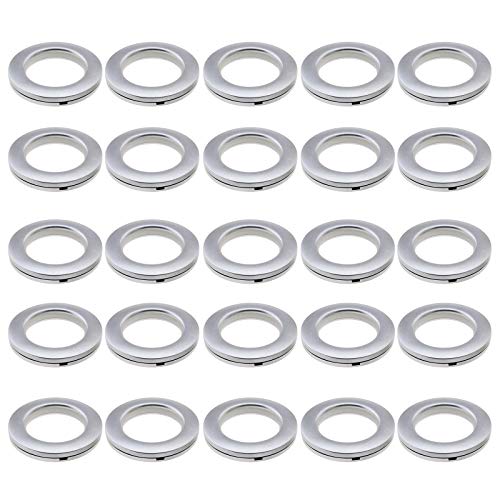 YINETTECH - Juego de 25 arandelas de cortina con ojales y anillas de plástico redondas, diseño de persianas de bajo ruido, para ventana, ducha, armario, puerta, mochila, bolsa, agujero, color plateado