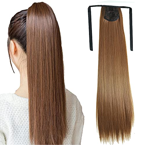 Sylhair Brown Ponytail Hair Extension 24" Tie Up Hair Piece Hair Extension Wrap Around Ponytail Hairpiece Synthetic Fiber Hair for Women (12M27#)