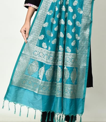 Banarasi Dupatta for Women – Kataan Silk Blend, Light Gold Zari Work, Ethnic Shawl/Scarf4