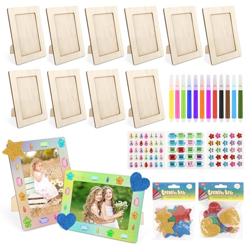 Set de marcos de fotos TOSAVGA, 10 piezas de marcos de fotos de madera, 20x15 cm marcos de fotos de madera/sets de manualidades DIY para niños, marcos de fotos de madera para pintar con piedras