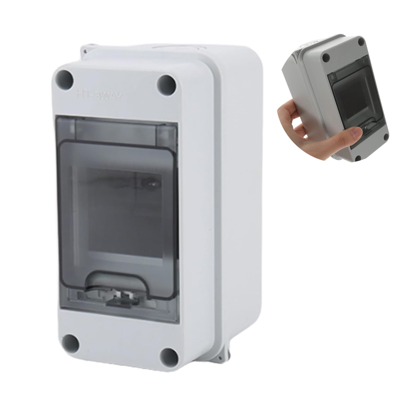 GIONAR 3-Way DIN Rail Enclosure Box, Weatherproof Distribution Box with Transparent Cover, Outdoor/Indoor Electrical Enclosure for Power Protection