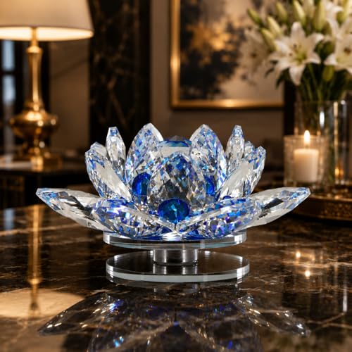KABIR WORLD Crystal Lotus Flower Showpiece | Luxury Faceted