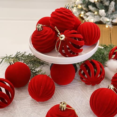 Image of 6inch Big Velvet Christmas Ornaments for Xmas Trees, 2 pcs Flocked Christmas Balls Sets for Holiday Decor
