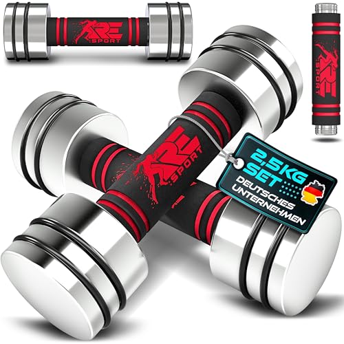 RE:SPORT 2er Hanteln Set aus massivem Stahl 2 5/5/7 5/10 kg | Hantel Kurzhantel mit Gewichten & Schaumstoffgriff | Fitness Kurzhanteln Home Gym Krafttraining & Muskelaufbau (Rot 2 x 2 5 kg)