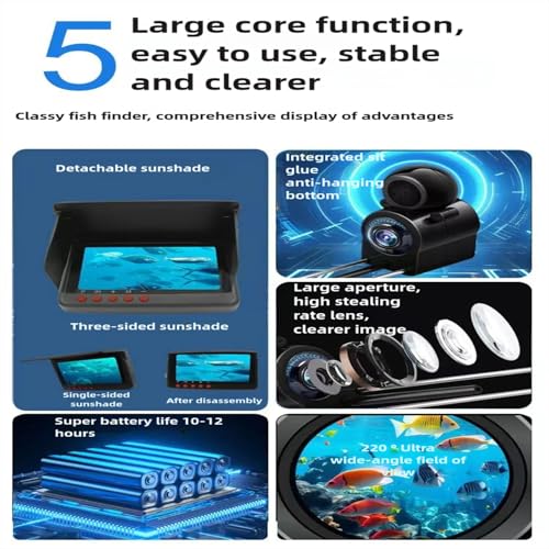 Image of Underwater Fishing Camera with Infrared Night Vision, IP67 Waterproof Portable Fish Finder for Ice Fishing, Kayak, Boat, River & Lake