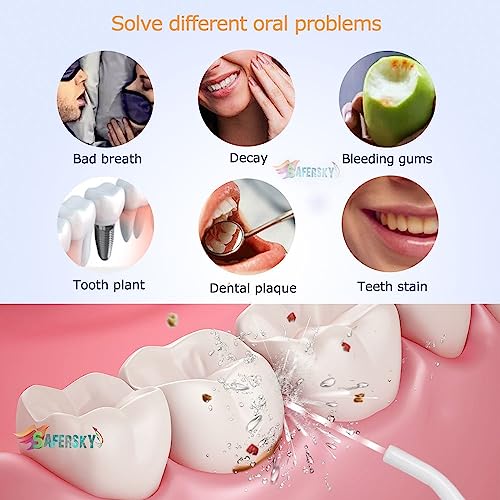 Image of SAFERSKY Water-Jet Flosser Air technology Cords Speed Dental Care Tooth Pick Power Dental Cleaning Whitening Teeth Kit Power Floss Air Powered Dental Water Jet (White) (Power Flosser)