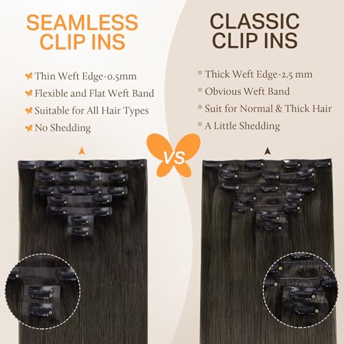 Image of DOORES Human Hair Extensions Seamless Clip in Extensions, Mocha Brown 20 Inch 7pcs 150g, Clip in Hair Extensions Human Hair Straight Hair Remy Thick Hair Thin Weft Invisi Edge Hair Extensions