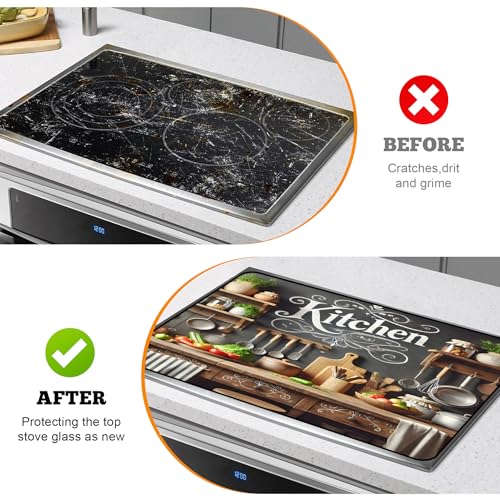 Image of Multi-Design Stove Top Cover for Glass /Electric Stoves - 3-in-1 Heat-Resistant Protector Mat, Non-Slip Drying Rack 28 inchx20 inch (Cookware, 28 inch L x 20 inch W)