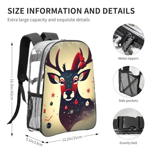 Christmas Deer Picture Print Work Travel Stadium Events Transparent Backpack PVC Clear Bag Large Side Pockets4
