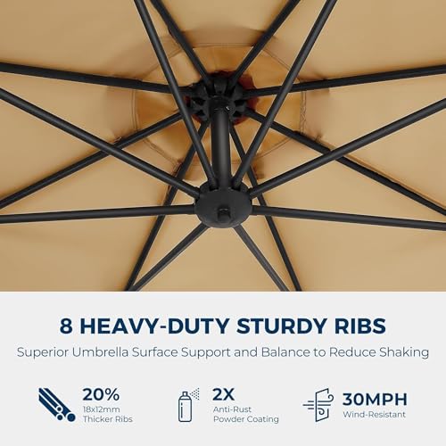 Image of THESHELTERS 10ft Side Pole Round Outdoor Garden Umbrella with Movable 60Kg Heavy Water Base Stand for Patio, Terrace, Cafe and Poolside | Waterproof Big Size Outdoor Umbrella