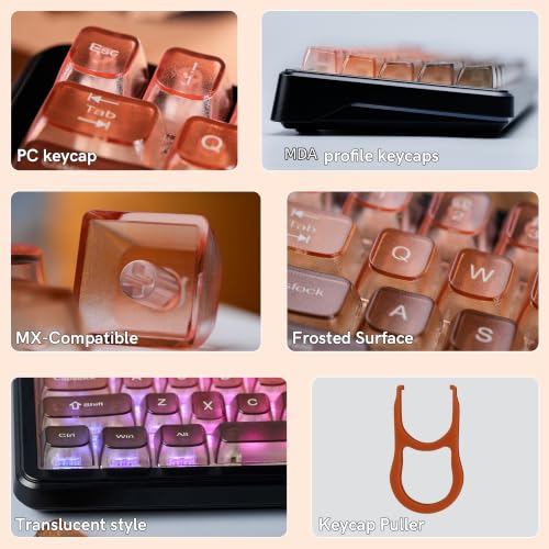 Image of dagaladoo Clear keycaps Set,Translucent Keyboard keycaps,Jelly Key caps | Shine Through keycap,MDA Profile Custom keycaps for Mx Switches Mechanical Keyboard(Gradient Brown,115-keys)