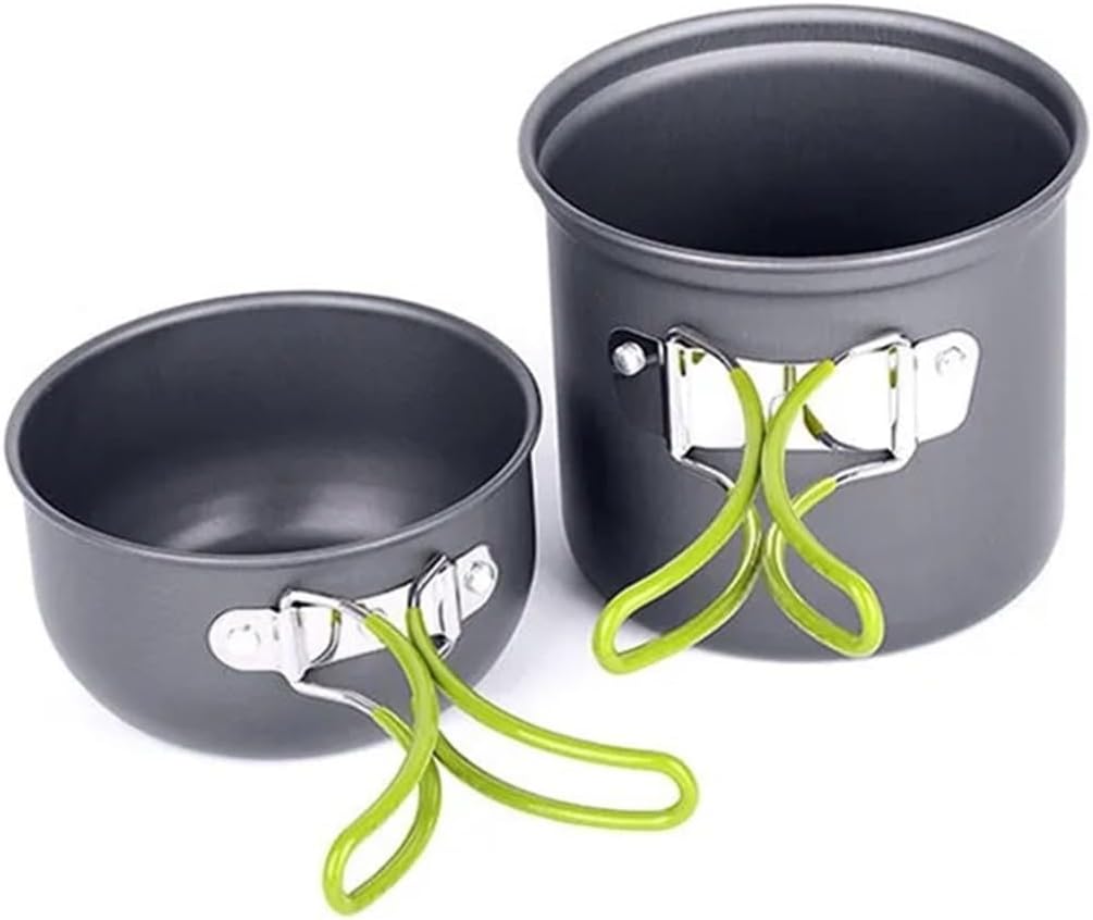 Camping Cooking Utensils Outdoor Tableware Pot Set Hiking Picnic Travel Tourist Dishes Supplies(Green)