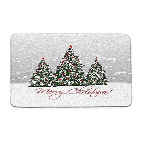 ZKJSMGS Christmas Tree Bath Mat Green Xmas Tree Winter Snow Snowflakes Pine Tree Berry Balls Red Star Holiday Featival Rustic Wild Nature Bath Rugs for Bathroom Kitchen,16x24+16x48 Inch