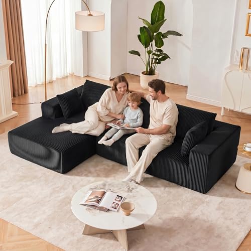 Image of 108 inch Modular Sectional Sofa, Cloud Sectional Couch with Deep Seat, Modern Modular L-Shape Sofa Couch with Chaise,Upholstered Couches for Living Room Bedroom (Black, Left Facing Chaise)