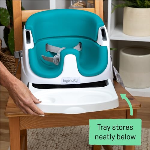 Ingenuity Baby Base 2-in-1 Booster Feeding and Floor Seat with Self-Storing Tray - Peacock Blue