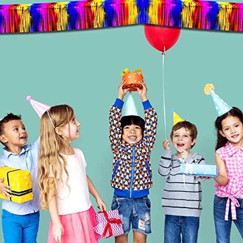 Image of 6 Pack 10 Feet Foil Fringe Garland Metallic Tinsel Streamers Banner Wall Hanging Curtain Backdrop Banner for Parade Floats, Thanksgiving, Christmas, Birthday, Halloween Party Decorations(Rainbow)