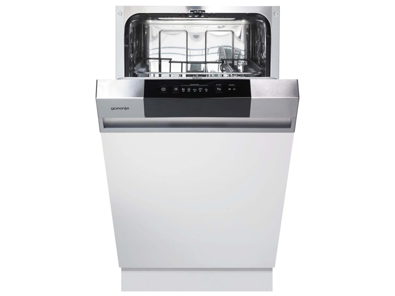 Gorenje GI 520 E15X - Lavavajillas semintegrable / 45 cm / 9 plaquetas a medida / 5 programas/programa de limpieza de 1 h/cesta superior regulable en altura/protección completa contra desbordamiento