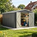 YOPTO 10x10 FT Outdoor Storage Shed,Large Metal Tool Sheds with Updated Frame Structure and Lockable Doors, Garden Shed for Backyard Patio Lawn,Grey
