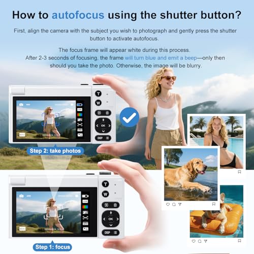 Image of 4K Digital Camera, 64MP Vlogging Camera for Photography with 3 inch 180 Flip Screen, 16X Digital Zoom Point and Shoot Camara with 64GB Micro SD Card for Beginner (White)