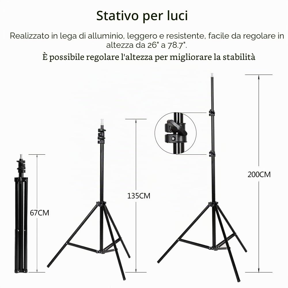 Andoer Set illuminazione softbox 2 x 50x70 cm, 2 x 4 in 1, 2 trépiedi luce 2 m, borsa trasporto per studio ritratto, fotografia prodotto, foto moda, YouTube