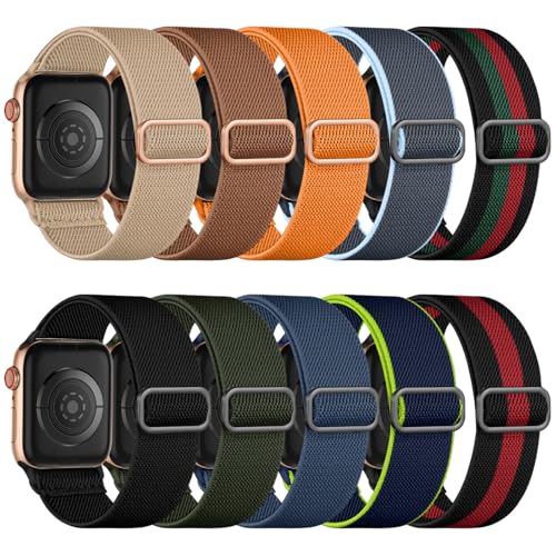 Image of Maledan 10 Pack Stretchy Solo Loop Compatible with Apple Watch Band 40mm 38mm 41mm 42mm 44mm 45mm 46mm 49mm Women Men,Soft Nylon Elastic Braided Strap for iWatch Series 11 10 9 8 7 6 5 4 3 2 1 SE Ultra