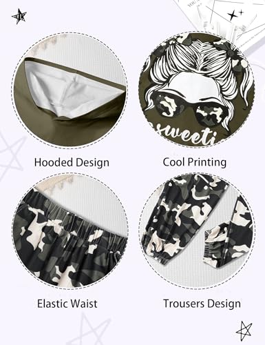 Image of Girls Fall Outfits Sweetie-girl Hoodie and Camo Pants Size 6-16 | Curved Hem Design,Skin-friendly Cotton Blend,for Daily School Playdates,Fall&Winter,Easy On & Off Pullover