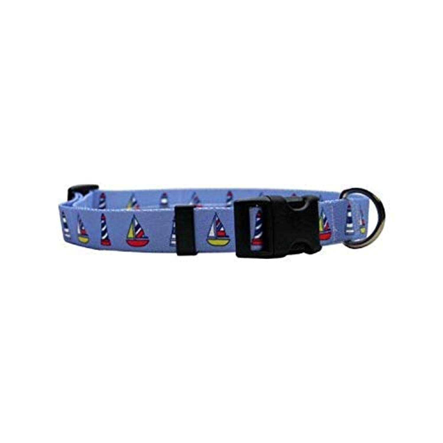 Sailboats &amp; Lighthouses Dog Collar - Size Medium 14" to 20" Long - Made In The USA