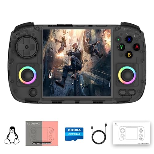 RG CubeXX Retro Handheld Game Console with 3.95-inch IPS Screen RGB Lighting 64G TF Card Linux System and 3800mAh Battery Supports 5G WiFi Bluetooth 4.2 Black