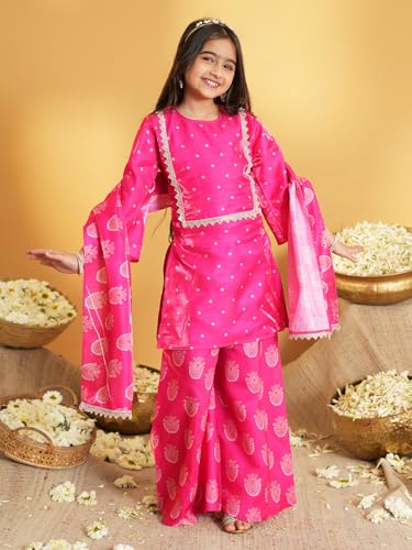 Image of AJ DEZINES Ethnic Wear Sharara Suit Set For Girls|Punjabi dress for Kids|Silk Blend Girls Salwar Suit|Traditional Patiala Outfit|Stylish Kids Kurta for Festivals Weddings & Special Occasions