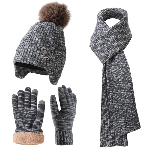 Bonnet d'hiver 3 en 1 femme pour ne plus geler des mains avec les gants tactiles