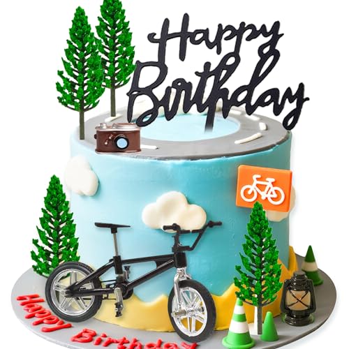 Laventy decoración de bicicleta para tartas y pasteles accesorios para fiestas de cumpleaños con temas de campamento deportivo exterior montaña y árbol