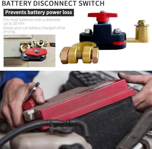 Car Battery Power Cut Off Switch, Heavy Duty Battery Disconnect Switches 12V/24V, Pure Copper Stable Transmission High Conductivity Quick Disconnect Shut Off for Automotive RV Boat Truck Marine