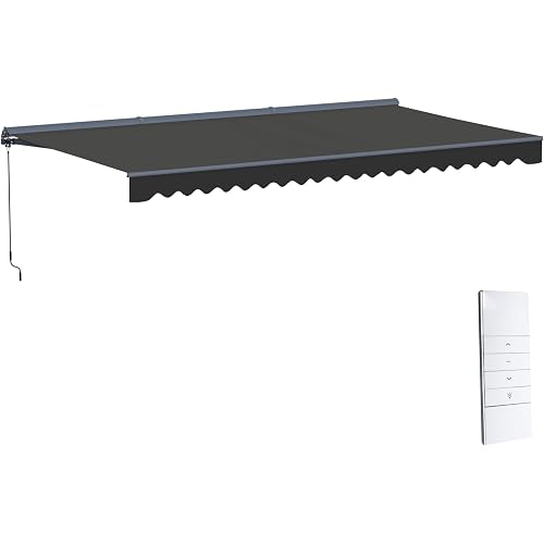 ALEKO Motorized Patio Awning 20x10 Semi-Cassette Remote Control Electric & Manual Crank, LED Lights, UV-Protected Fabric Canopy Shade - Moroccan Style Black
