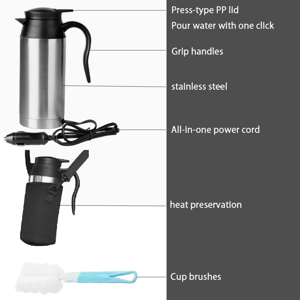 750 ml Bollitore per acqua elettrico da auto 12 V per accendisigari - Sistema rapido di acqua calda per caffè in viaggio