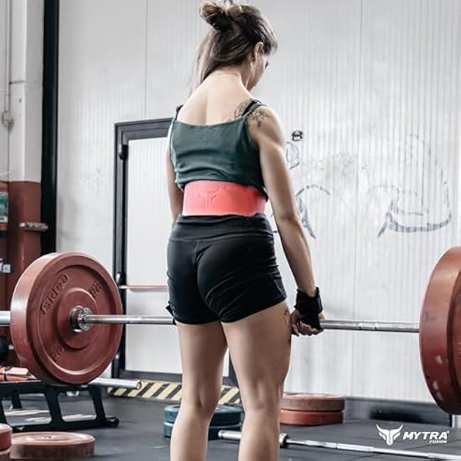Mytra Fusion Weight Lifting Belt Women Gym Belt 7MM Thick and 4 wide 100% Real Leather Lifting Belts for Women, Ladies weightlifting belt Powerlifting Bodybuilding and Workout belt