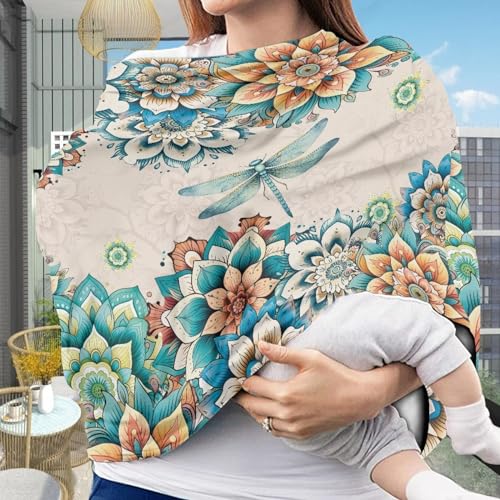 Image of ZFRXIGN Boho Dragonfly Car Seat Covers for Baby Girls Nursing Cover Scarf Infant Stroller Cover Multi Use Soft Stretchy Carseat Canopy Baby Car Seat Cover Western Flower