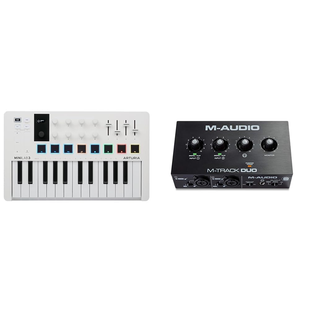 Arturia - MiniLab 3 - Controlador MIDI Universal para Producción Musical & M-Audio M-Track Duo - Interfaz audio, tarjeta de sonido USB para grabación, transmisión, podcasting