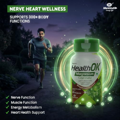 Image of Mankind Health OK Magnesium Glycinate Supplements - High Absorption Formula for Muscle Relaxation, Nerve Health & Calm Sleep - 30 Tablets x Pack of 2